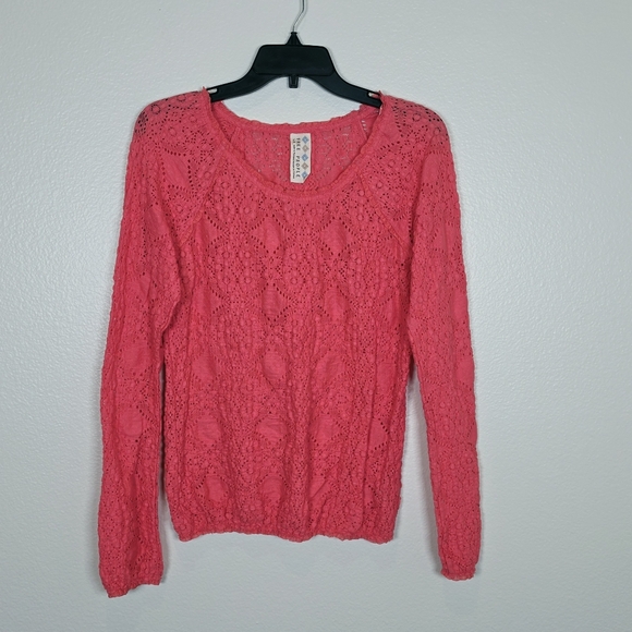 Free People Tops - FREE PEOPLE Pink Lace Long Sleeve Top Large Festival Boho Festive Cottagecore